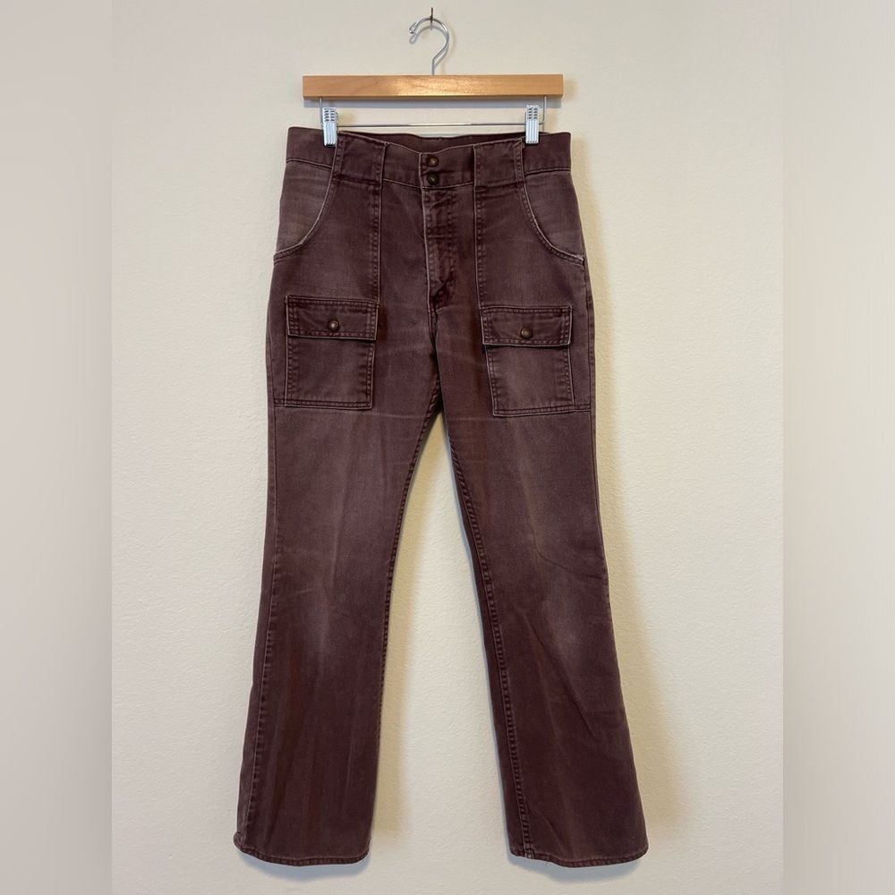 Levi’s 1970s Rare Vintage Retro Flare Leg Mid Rise Boho Hippie Pocket Brown Jean